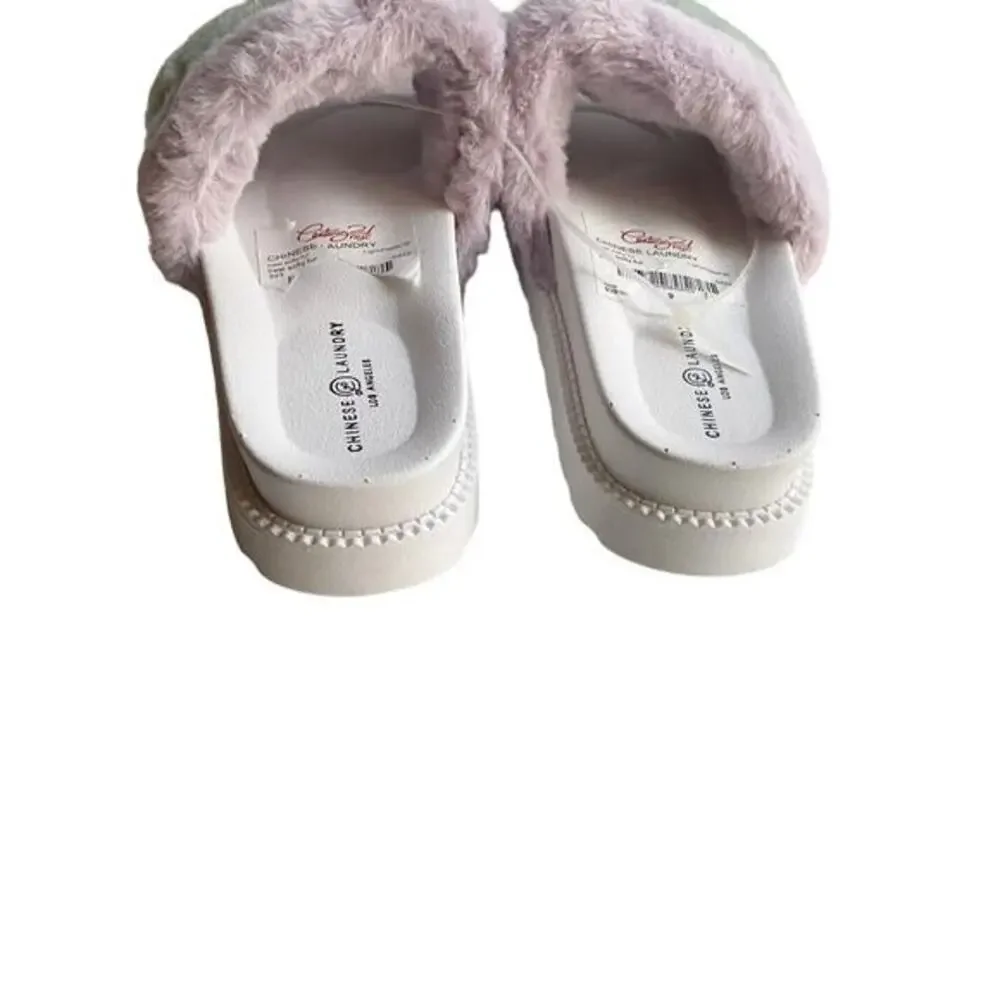 Chinese Laundry Sandal Womens Size 9 Open Toe Faux Fur Accent Platform‎ Slip On